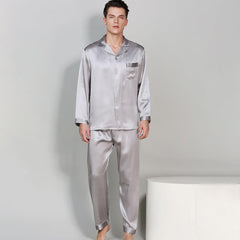 Classic Mens Silk Pajamas Set 100% Mulberry Silk Long Sleeves Nightwear Sleepwear - avasilk