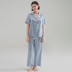 22 Momme Classic Short sleeves Silk Pyjamas Set 100% Mulberry Silk Sleepwear - avasilk