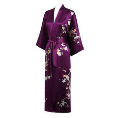 19 Momme Womens Silk Kimono Robe Long Sleeves Silk Printed kimono Robe Silk Sleepwear Bathrobe - avasilk