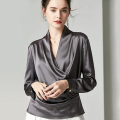 Spring New Elegant Ladies Silk Blouse 100% Mulberry Silk Shirt Long Sleeves Silk Top - avasilk