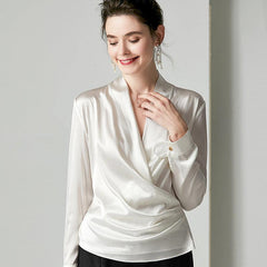 Spring New Elegant Ladies Silk Blouse 100% Mulberry Silk Shirt Long Sleeves Silk Top - avasilk