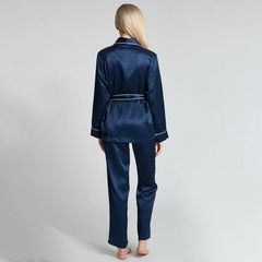 22MM Classic Silk Robe And Pyjamas Set Long Sleeves Pure Mulberry Silk Sleepwear For Women - avasilk