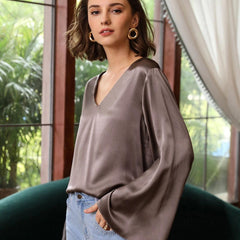 2022 Elegant Womens 100% Mulberry Silk Blouse 100% Mulberry Silk Top Long Sleeves Silk Shirt - avasilk