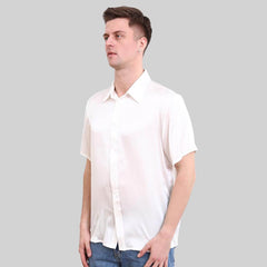 22MM Luxury Short-Sleeves Silk Shirts For Men Pure Color Silk Top - avasilk