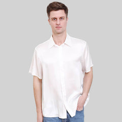 22MM Luxury Short-Sleeves Silk Shirts For Men Pure Color Silk Top - avasilk