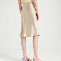 Elegant Womens 100% Mulberry Silk Skirt 22Momme Knee Length Straight Silk Skirt - avasilk