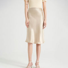 Elegant Womens 100% Mulberry Silk Skirt 22Momme Knee Length Straight Silk Skirt - avasilk