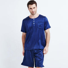 22 Momme Comfortable Short Silk Pajamas Set For Men 100% Pure Silk Pullover Sleepwear - avasilk