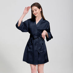 Elegant Solid Color Silk Nightgown And Robe Set For Women Silk Sleepwear Bathrobe With Nightdress - avasilk