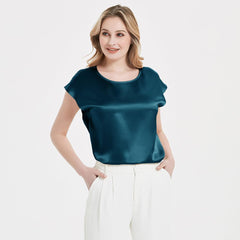 Best Comfortable Womens Short Sleeves Silk Blouse 100% Silk Top Short-Sleeves Silk Shirt - avasilk