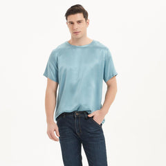 Short Sleeves Silk Shirts For Men Comfortable Round Neck Silk Top Silk Tees - avasilk