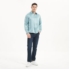 Classic Mens Silk Shirts Long Sleeves Hidden Button Business Silk Shirt - avasilk