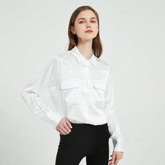 Classic 22 Momme Silk Shirts For Women Long Sleeves Silk Top With Two Patch Pockets - avasilk