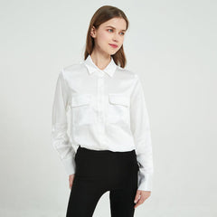 Classic 22 Momme Silk Shirts For Women Long Sleeves Silk Top With Two Patch Pockets - avasilk