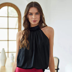 Summer Chic Ladies Sleeveless Silk Blouse 100% Mulberry Silk Halter Top Silk Shirt - avasilk