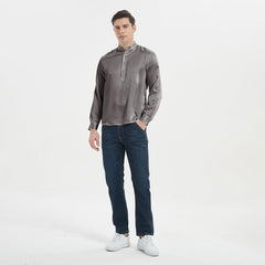 Classic Long Sleeves Mens Silk Shirts 100% Mulberry Silk Stand Collar Silk Top Pullover - avasilk