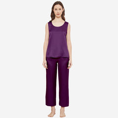 Classic Womens Silk Tank Set 100% Mulberry Silk Sleepwear With Long pants - avasilk