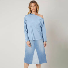 Women's off shoulder Long Sleeve Silk Blouse 100% Mulberry Silk Top Long Sleeves Silk Shirt - avasilk